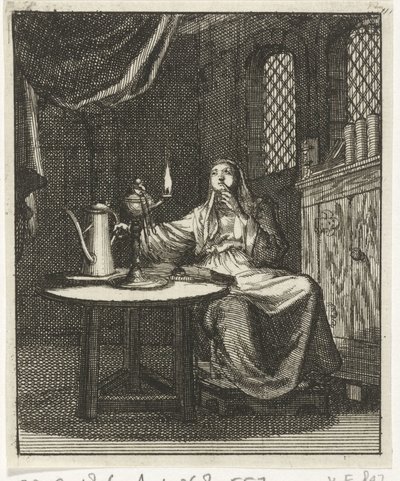 Woman Observing the Flame from an Oil Lamp by Jan Luyken