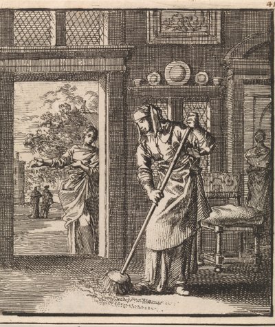 Woman Sweeping the Floor of a House by Jan Luyken