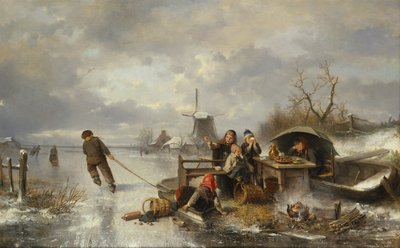 Children Playing on a Frozen Lake in a Winter Landscape by Jan Mari Henri Ten Kate