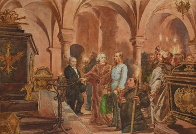 Emperor before the Sarcophagus of King John III Sobieski in the Crypt of St. Leonard in Wawel Cathedral by Jan Matejko