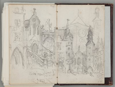 Munich Sketchbook by Jan Matejko. Single-sided Drawing. Obverse: Study of the Old Marienplatz in Munich and Study of Towers. by Jan Matejko