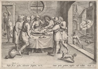 Preparation for the Passover by Jan Sadeler I, after Maarten van Cleef
