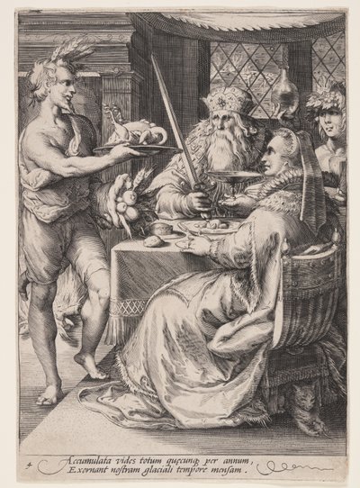 Winter (Banquet with Bacchus Waiting on an Elderly Couple), from The Four Seasons by Jan Saenredam