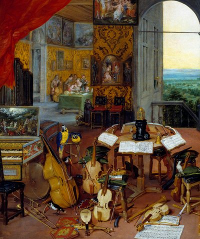 Detail Hearing Representing Musical Instruments by Jan the Elder Brueghel