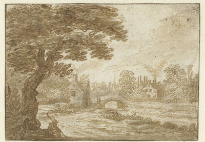 Landscape with Houses and a Small Bridge by Jan van Goyen (possibly)
