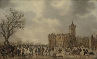 A Winter Landscape with Figures on the Ice by the Castle Montfoort by Jan van Goyen