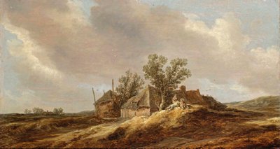 An Extensive Dune Landscape with Peasants Resting in Front of a Farm House by Jan van Goyen