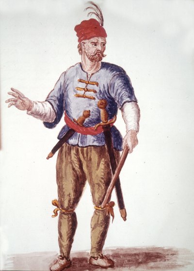 A Gallery in the 18th Century. Watercolour Drawing and Ink from the Manuscript 