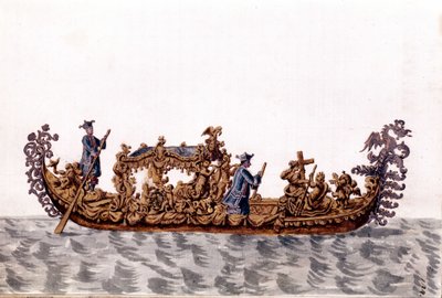 A royal gondola. Watercolour drawing and ink from the manuscript 