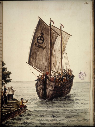 Boat of the pilgrims. Watercolour drawing and ink from the manuscript Customs of the Venitians by Jan van Grevenbroeck (or Giovanni Grevembroch) (1731-1807) by Jan van Grevenbroeck