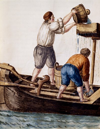 Sifting canal waters in search of lost objects, illustration from Illustrated book of Venetian costumes, by Jan Grevenbroeck, Italy by Jan van Grevenbroeck