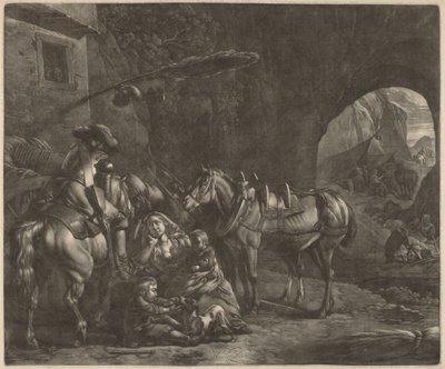 Mother with Two Children and a Horse in Front of an Inn by Jan van Huchtenburgh