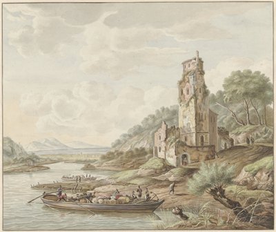 Landscape with Boat with Merchandise near a Castle by Jan van Lockhorst