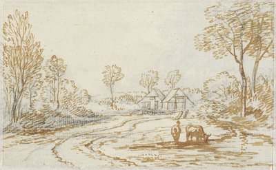 Landscape with Shepherds and Cattle, with Two Houses in the Background by Jan van Ravenswaay