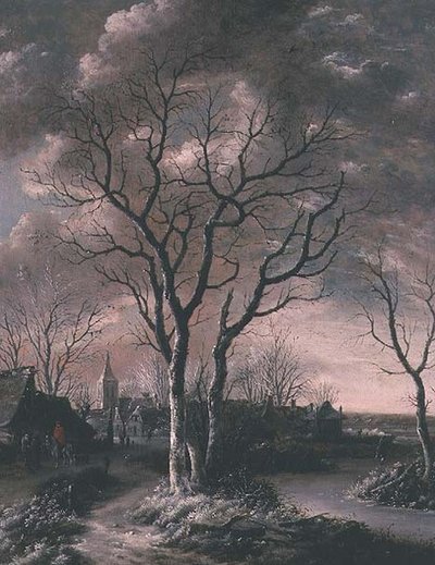 A Frozen River Landscape with Travellers on a Path by Jan van de Capelle or Cappelle