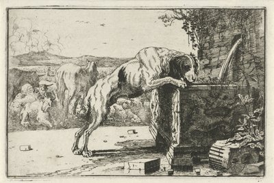 Dog by a Fountain (Animals, Zoographiam) by Jan van den Hecke