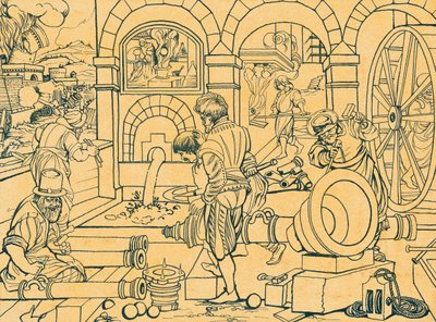 Cannon foundry (drawing) by Jan van der (1523 1605) Straet