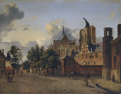 A street in Cologne with the unfinished cathedral in the centre by Jan van der Heyden