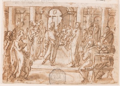 Peter and John Questioned by the High Council, preliminary design for "Spiritus Scientiae" (The Spirit of Science), plate 5 in the "Seven Gifts of the Holy Spirit" print series by Jan van der Straet, called Stradanus