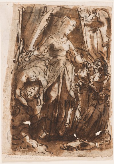 Recto: Judith with the Head of Holofernes; Verso, left: Judith with the Head of Holofernes; Verso, right: Preliminary Design for Titlepage for Print Series of The Seven Virtues by Jan van der Straet, called Stradanus
