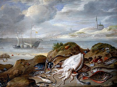 An Estuary Landscape with Fish on a Dune by Jan van the Elder Kessel