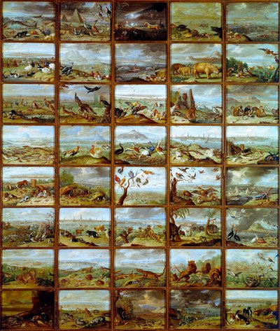 Animals Table showing compartments corresponding to different animal species by Jan van the Elder Kessel
