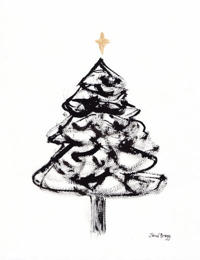 Christmas Tree with Sumi Ink and Gold Cross, c.2021 by Janel Bragg