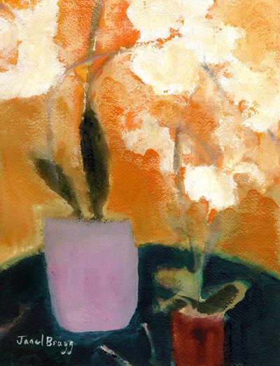 Orchids on Green Table by Janel Bragg