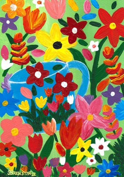 Flower Garden Watering Can by Janine Brewster