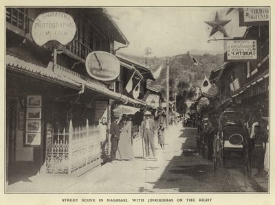 Street Scene in Nagasaki, with Jinrikishas on the Right by Japanese Photographer