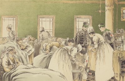 Attending to the Russian Wounded in the Temporary Hospital of the Japanese Red Cross Society at Chemulpo by Japanese School