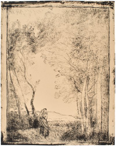Young Mother at the Entrance to a Forest by Jean-Baptiste-Camille Corot