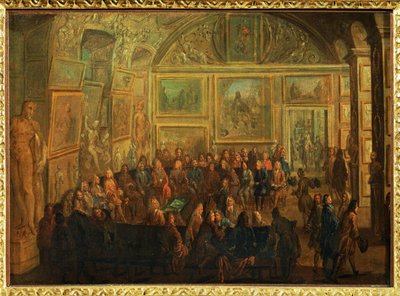 View of the Salon de Diane at the Louvre; a Session of the Academy of Painting by Jean Baptiste (after) Martin