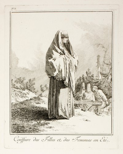 Headdress for Girls and Women in Summer, plate three from Divers Habillements des Peuples du Nord by Jean-Baptiste Le Prince