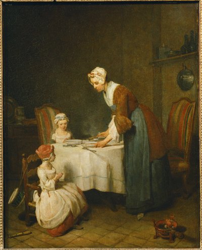 The Blessing. A Mother Waits for Her Small Daughter to Say Grace by Jean-Baptiste Simeon Chardin