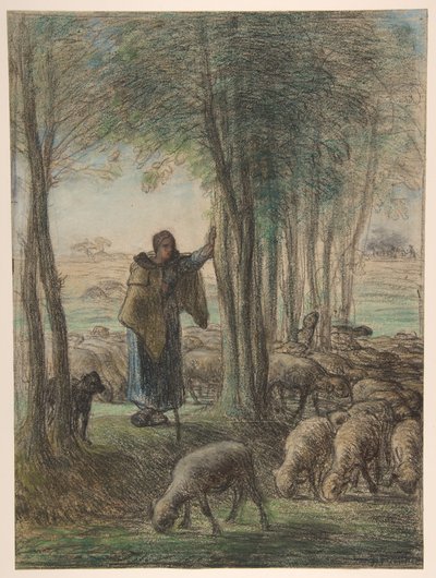 A Shepherdess and Her Flock in the Shade of Trees by Jean-Francois Millet