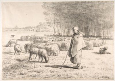 A Shepherdess with Her Flock by Jean-Francois Millet