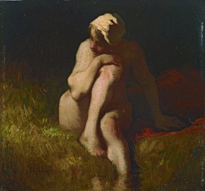 Naked Farm Girl Sitting on the Bank of a Stream by Jean-Francois Millet