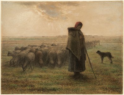 Shepherdess and Her Flock by Jean-Francois Millet