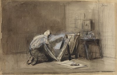 a) Print Connoisseur (recto); b) Sketch of Print Connoisseur (verso) by Jean-Louis Forain
