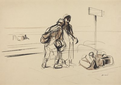 a) Two French Soldiers near a Notice Board (recto); b) Nursemaid and Children with Horse or Donkey (verso) by Jean-Louis Forain