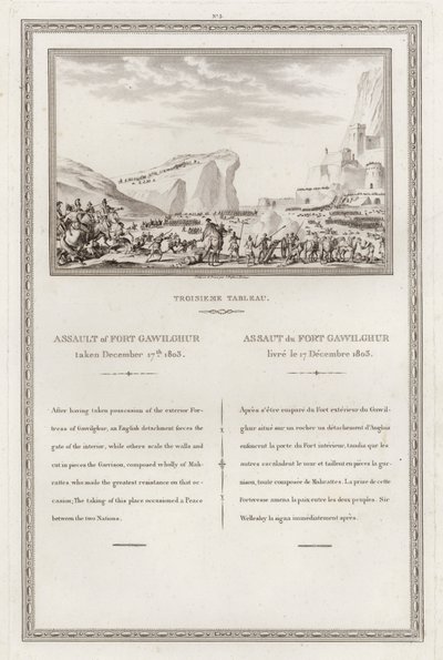 Capture of the Fort of Gawilghur by the British under the Command of Arthur Wellesley, Second Anglo-Marashtra War, India by Jean (after) Duplessi Bertaux