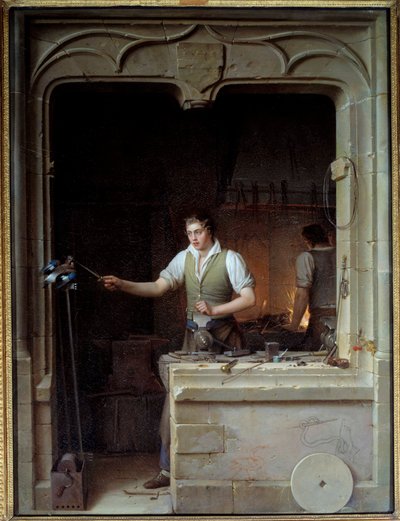 A Locksmith Tries to Bite His File to a Jay (Illustration for Jean de La Fontaine