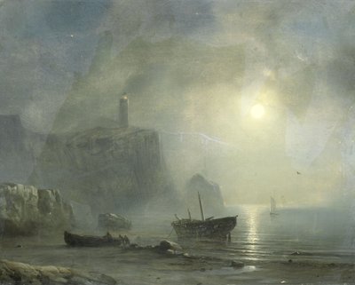 View of a Rocky Coast by Moonlight by Jean Antoine Theodore Gudin