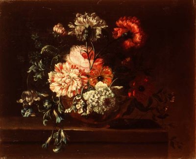 Roses, carnations and convolvuli on a ledge by Jean Baptiste (follower of) Monnoyer