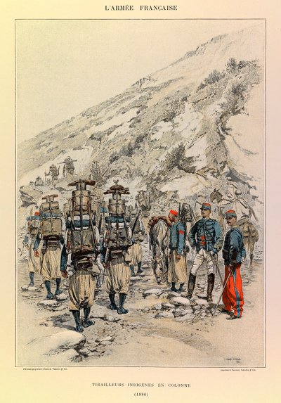 Types and Uniforms of the French Army: Indigenous Tirailleurs in Column in 1886, Private Collection by Jean Baptiste Edouard Detaille