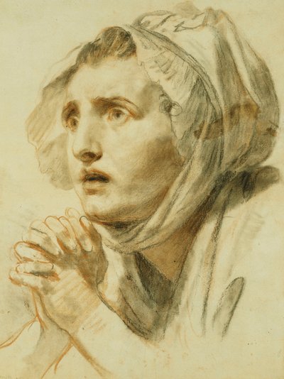 Portrait of a Woman, Bust Length, in a Bonnet, with Her Hands Clasped by Jean Baptiste Greuze