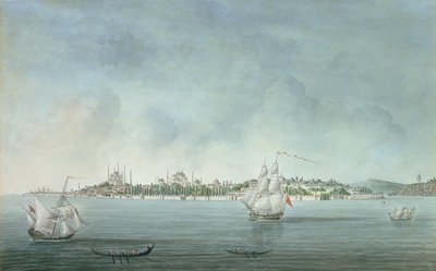 View of Sultan Ahmet and Santa Sophia from Uskudar, in Constantinople by Jean Baptiste Hilair