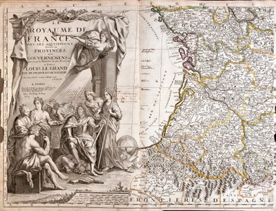 Map of Guyenne and Gascony, with a portrait of Louis XIV surrounded by allegorical characters by Jean Baptiste Nolin