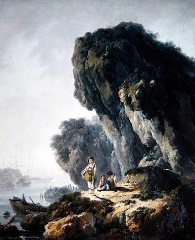 A Coastal Landscape with Figures on a Rock by Jean Baptiste Pillement
